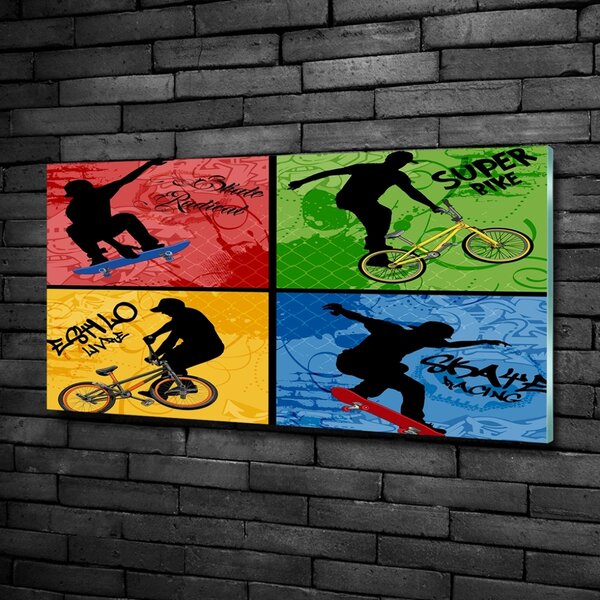 Tablou pe pe sticlă Biciclete și skateboard