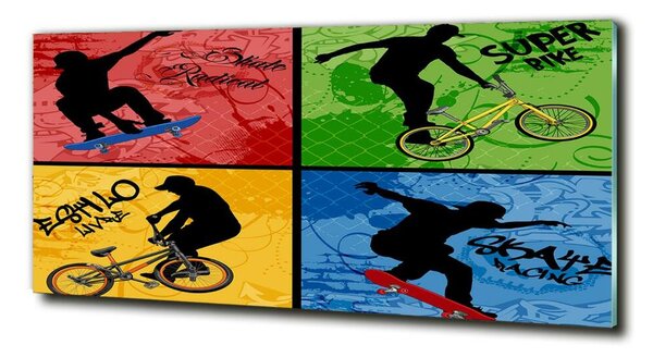 Tablou pe pe sticlă Biciclete și skateboard