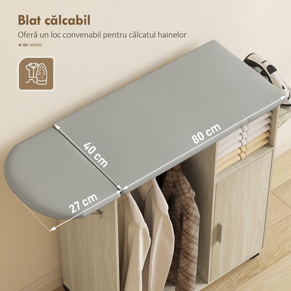 HOMCOM Dulap Masa Calcat – 3 Rafturi, Blat Burete & Ghidaj Rufe | Aosom Romania