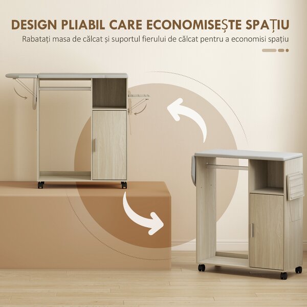 HOMCOM Dulap Masa Calcat – 3 Rafturi, Blat Burete & Ghidaj Rufe | Aosom Romania