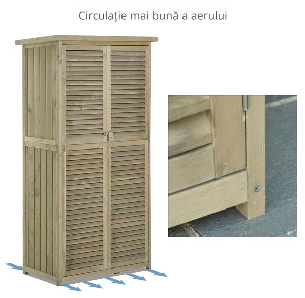 Magazie pentru unelte Outsunny, 4 Compartimente, Lemn de Brad Impermeabil | Aosom Romania