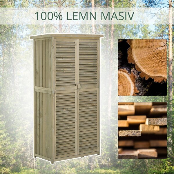 Magazie pentru unelte Outsunny, 4 Compartimente, Lemn de Brad Impermeabil | Aosom Romania