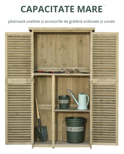 Magazie pentru unelte Outsunny, 4 Compartimente, Lemn de Brad Impermeabil | Aosom Romania