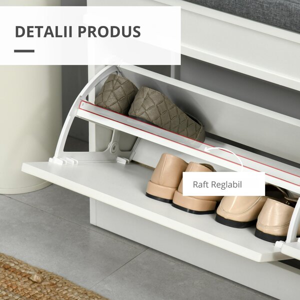 Banchetă-Pantofar HOMCOM din Lemn cu Spațiu de Depozitare, 104x24x55 cm, Design Modern, Alb | Aosom Romania