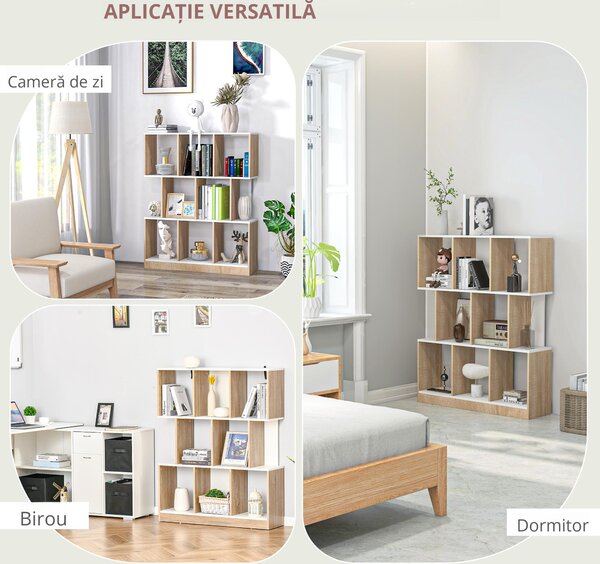 HOMCOM Bibliotecă din Lemn cu 3 Rafturi, Dimensiuni 100x30x124cm, Design Elegant pentru Organizare și Depozitare | AOSOM România