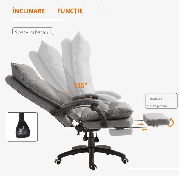 Scaun de birou ergonomic Vinsetto cu inclinare si masaj in 6 Puncte, inaltime reglabila, 70x62x120-130 cm, Gri | Aosom Romania