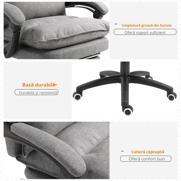 Scaun de birou ergonomic Vinsetto cu inclinare si masaj in 6 Puncte, inaltime reglabila, 70x62x120-130 cm, Gri | Aosom Romania