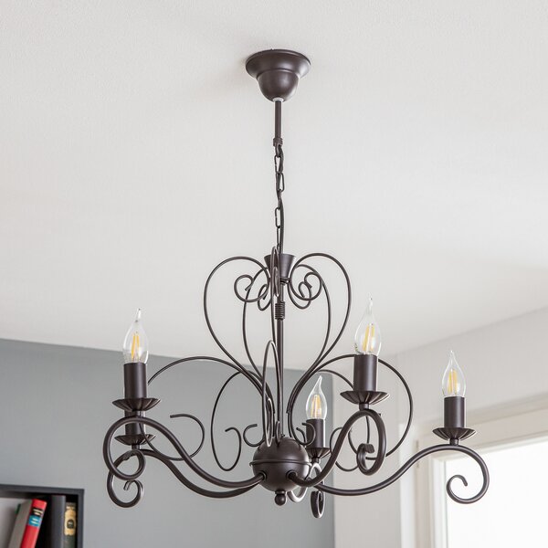 Luminex Candelabru Mauro, negru, 5 becuri, Ø 62 cm, metal, E14, reglabil, Negru, Camera de zi / sufragerie, Metal, Casă de țară / Rustic