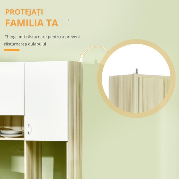 HOMCOM Dulap Bucătărie Multifuncțional 4 Uși 3 Dulapuri Sertar Raft Aglomerat 102x48x180cm Alb Lemn | Aosom Romania