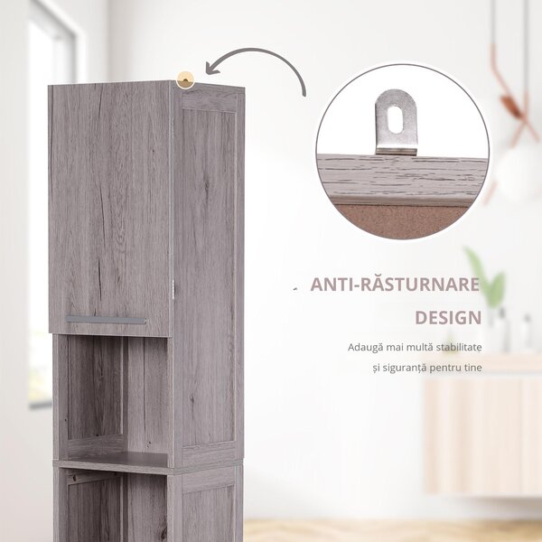 Kleankin Coloană Baie 2 Dulapuri 2 Rafturi Deschise MDF Suprafață Netedă 30x32x172.5cm Culoare Lemn | Aosom Romania