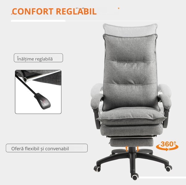 Scaun de birou ergonomic Vinsetto cu inclinare si masaj in 6 Puncte, inaltime reglabila, 70x62x120-130 cm, Gri | Aosom Romania