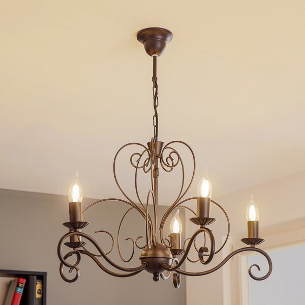 Luminex Candelabru Mauro, negru, 5 becuri, Ø 62 cm, metal, E14, reglabil, Negru, Camera de zi / sufragerie, Metal, Casă de țară / Rustic