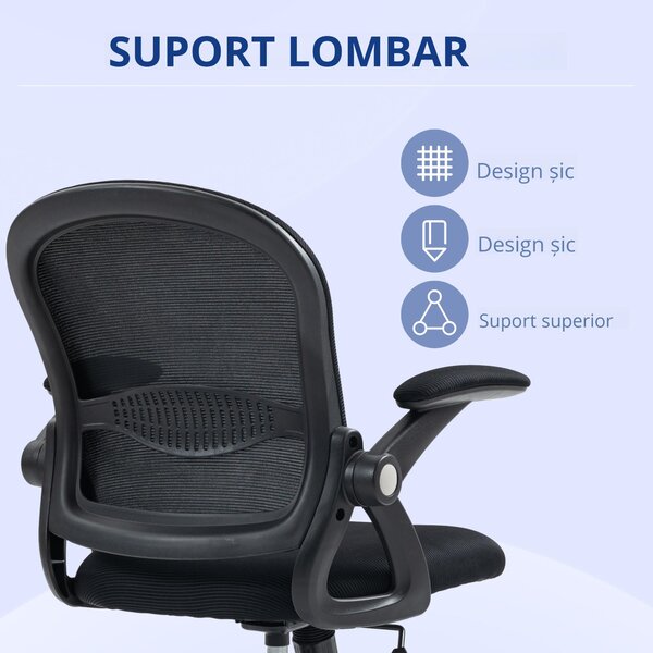 Vinsetto Scaun de Birou Ergonomic cu Spătar din Plasă, Scaun de Birou cu Înălțime Reglabilă, 65.5x61.5x88-97.5 cm, Negru | Aosom Romania
