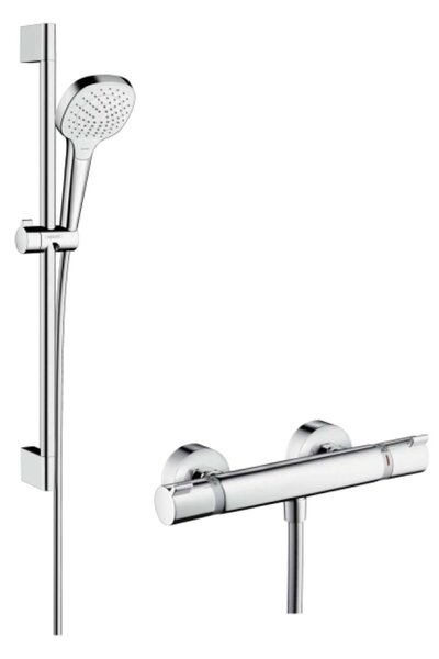 Hansgrohe Croma Select E - Set de duș Vario cu termostat, 3 jeturi, bară de duș 650 mm, alb/crom 27081400