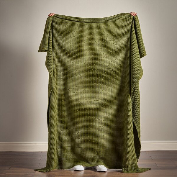 Pătură verde din bumbac 150x200 cm Jaipur Chunky Waffle – Pineapple Elephant