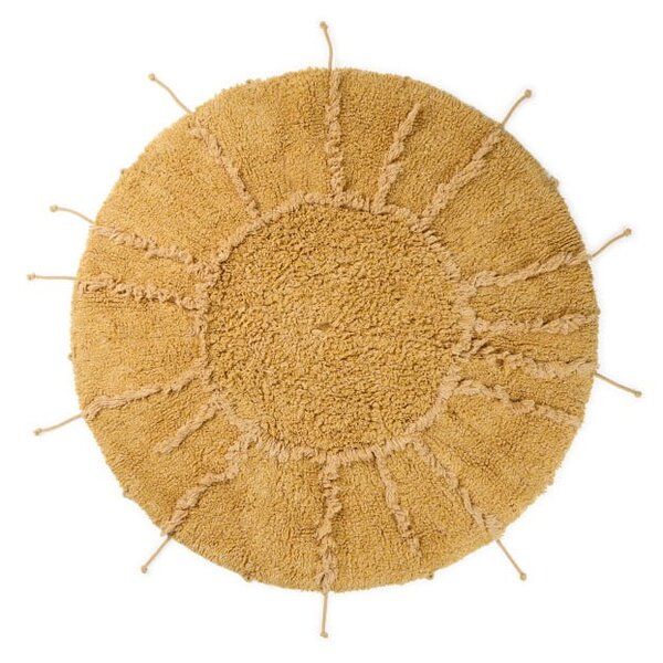 Covor galben muștar lavabil, țesut manual, rotund, din bumbac ø 100 cm Solar Multishape – Lorena Canals