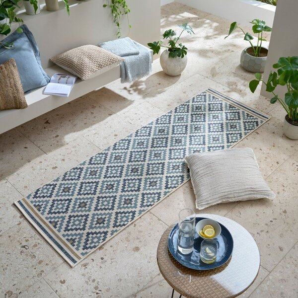 Covor pentru exterior și interior galben/albastru 80x230 cm Zia Trellis – Flair Rugs