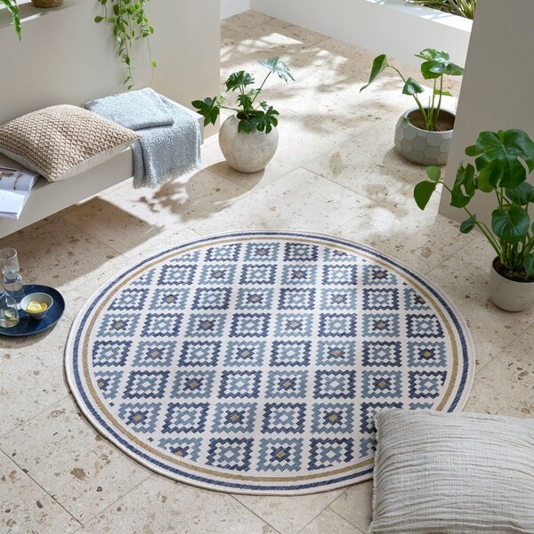 Covor pentru exterior și interior galben/albastru rotund ø 160 cm Zia Trellis – Flair Rugs