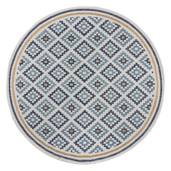 Covor pentru exterior și interior galben/albastru rotund ø 160 cm Zia Trellis – Flair Rugs