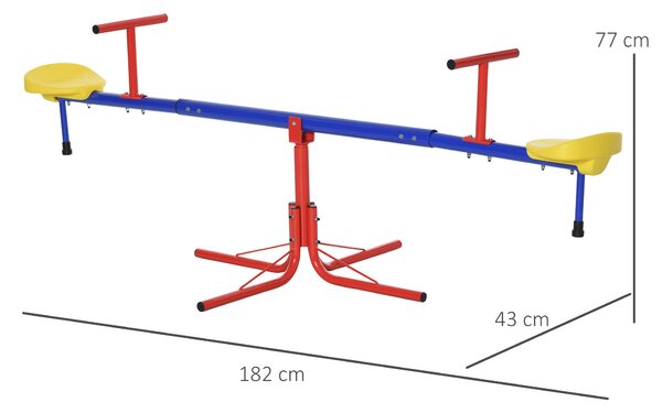 Leagan pentru Copii 3-8 ani Dublu Outsunny, Pivotant la 360° din Metal si PP, Multicolor 182x77x43cm | Aosom Romania