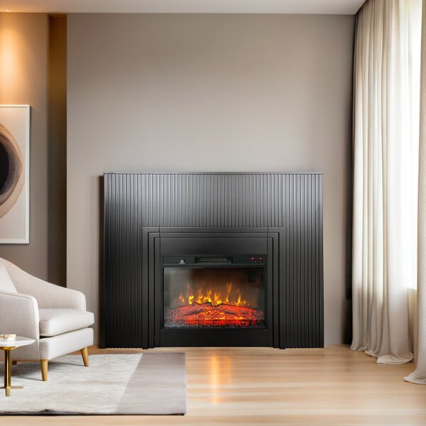Semineu electric 3D cu riflaje ElectricSun LAMELIA negru mat, cu sunet, 3 culori, Wi-Fi cu APP internet, L120xH102cm