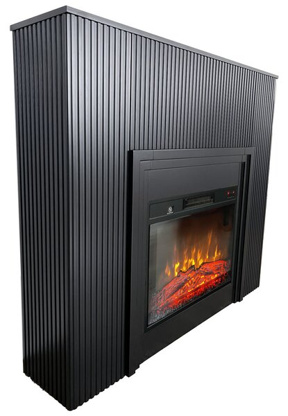 Semineu electric 3D cu riflaje ElectricSun LAMELIA negru mat, cu sunet, 3 culori, Wi-Fi cu APP internet, L120xH102cm