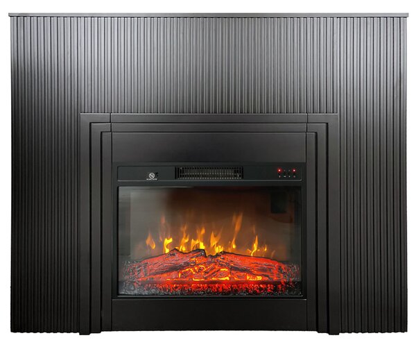 Semineu electric 3D cu riflaje ElectricSun LAMELIA negru mat, cu sunet, 3 culori, Wi-Fi cu APP internet, L120xH102cm