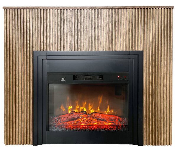 Semineu electric 3D cu riflaje ElectricSun LAMELIA stejar deschis, cu sunet, 3 culori, Wi-Fi cu APP internet, L120xH102cm