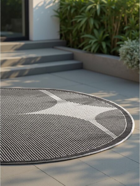 Covor pentru exterior și interior alb-negru rotund ø 160 cm Duet Bowen – NORTHRUGS
