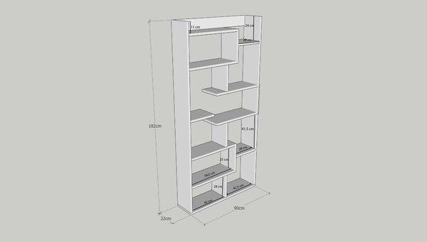Biblioteca KUTTAP, alb, PAL melaminat, 90x22x182 cm