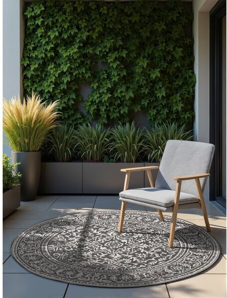 Covor pentru exterior și interior alb-negru rotund ø 160 cm Duet Kona – NORTHRUGS