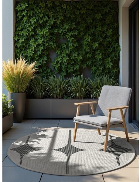 Covor pentru exterior și interior alb-negru rotund ø 160 cm Duet Bowen – NORTHRUGS