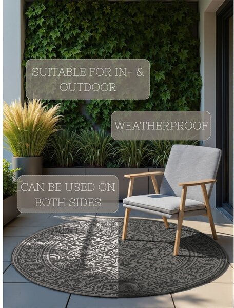 Covor pentru exterior și interior alb-negru rotund ø 160 cm Duet Kona – NORTHRUGS