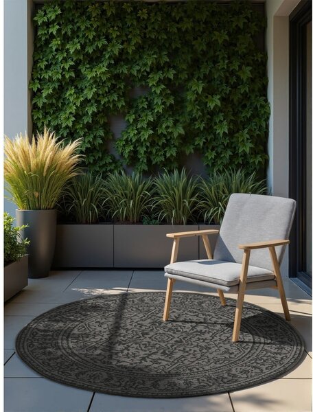 Covor pentru exterior și interior alb-negru rotund ø 160 cm Duet Kona – NORTHRUGS