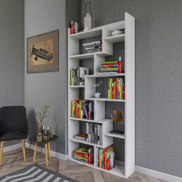 Biblioteca KUTTAP, alb, PAL melaminat, 90x22x182 cm