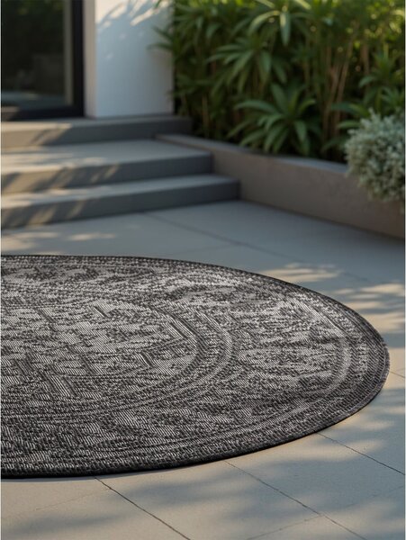 Covor pentru exterior și interior alb-negru rotund ø 160 cm Duet Kona – NORTHRUGS