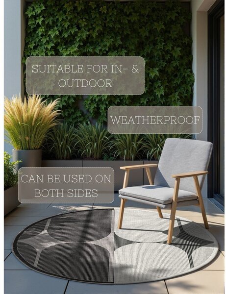Covor pentru exterior și interior alb-negru rotund ø 160 cm Duet Bowen – NORTHRUGS