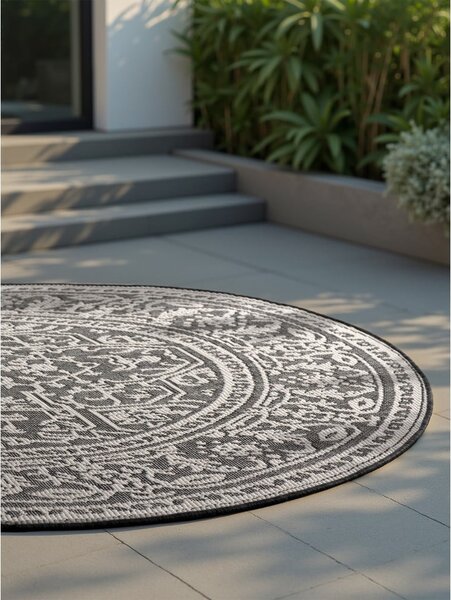 Covor pentru exterior și interior alb-negru rotund ø 160 cm Duet Kona – NORTHRUGS