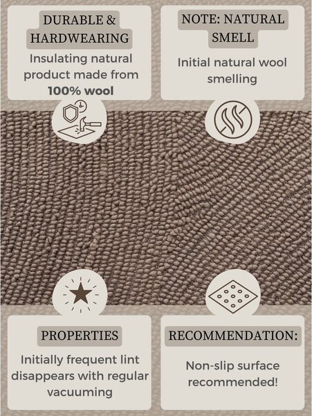 Covor tip traversă taupe țesut manual din lână 80x200 cm Calmio – Hanse Home