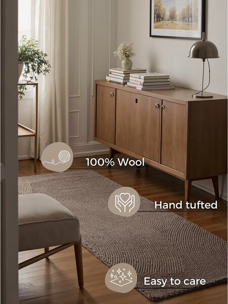 Covor tip traversă taupe țesut manual din lână 80x200 cm Calmio – Hanse Home