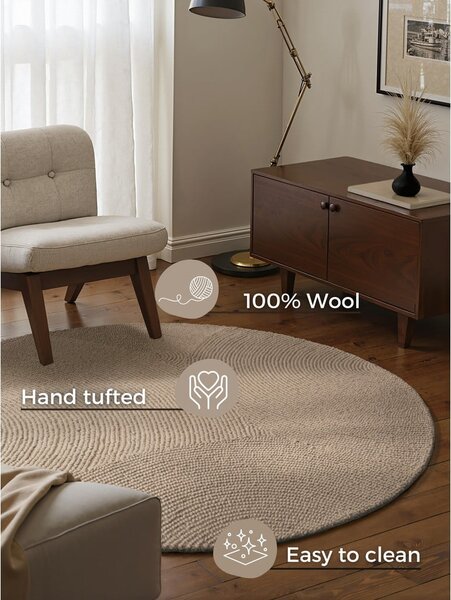 Covor bej țesut manual rotund din lână ø 120 cm Calmio – Hanse Home