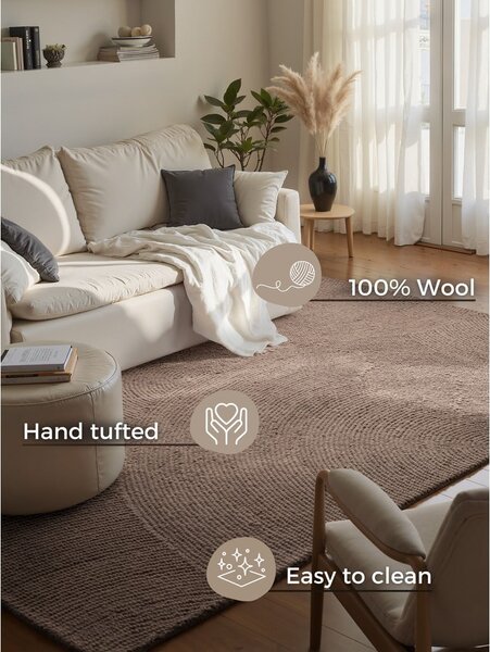 Covor taupe țesut manual din lână 200x300 cm Calmio – Hanse Home