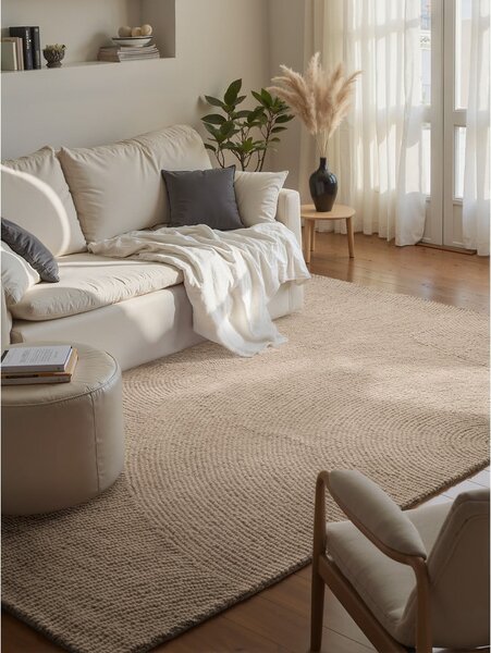 Covor bej țesut manual din lână 80x150 cm Calmio – Hanse Home