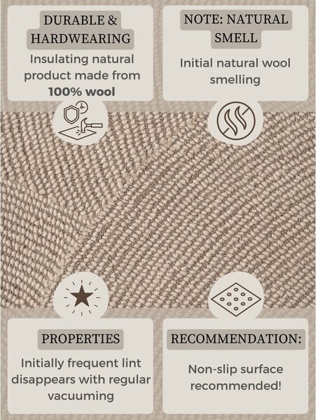 Covor bej țesut manual din lână 80x150 cm Calmio – Hanse Home