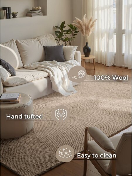 Covor bej țesut manual din lână 80x150 cm Calmio – Hanse Home