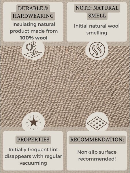 Covor tip traversă bej țesut manual din lână 80x200 cm Calmio – Hanse Home