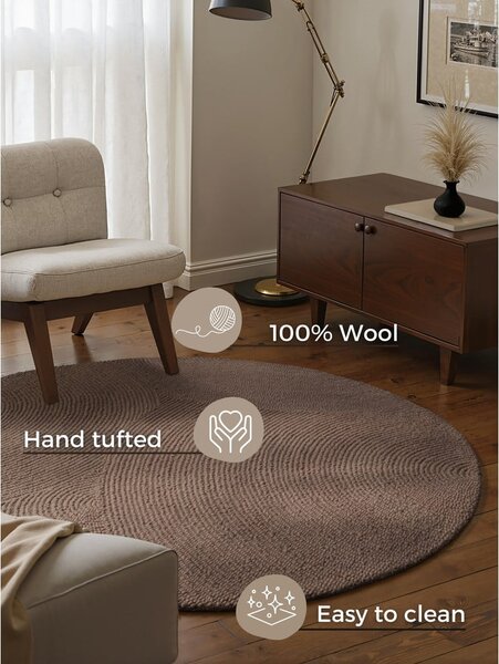Covor taupe țesut manual rotund din lână ø 120 cm Calmio – Hanse Home