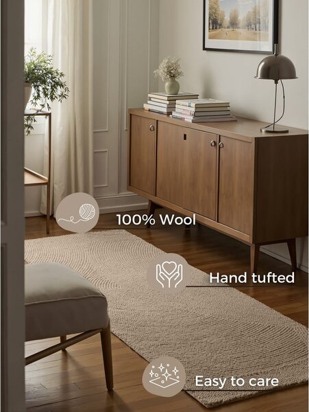 Covor tip traversă bej țesut manual din lână 80x200 cm Calmio – Hanse Home