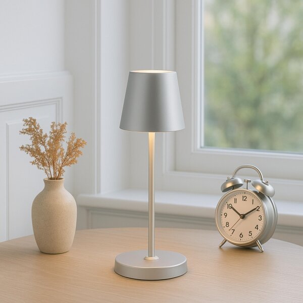 Brilliant - Lampă de birou LED reîncărcabilă, dimabilă, cu control tactil ELORA LED/2,5W/5V 2700K IP44 argintiu