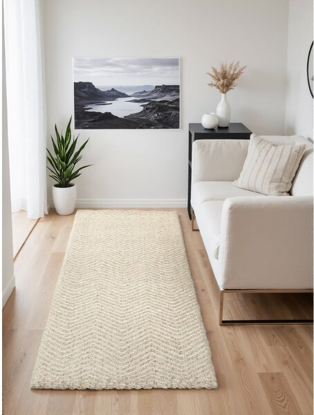 Covor tip traversă crem-fildeș țesut manual din amestesc de lână 80x200 cm Majoli – Elle Decoration
